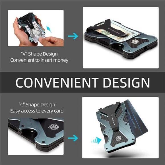 Men's Minimalist Slim Aluminum Metal Money Clip Wallet with Clear ID Card Holder - Picture 6 of 6